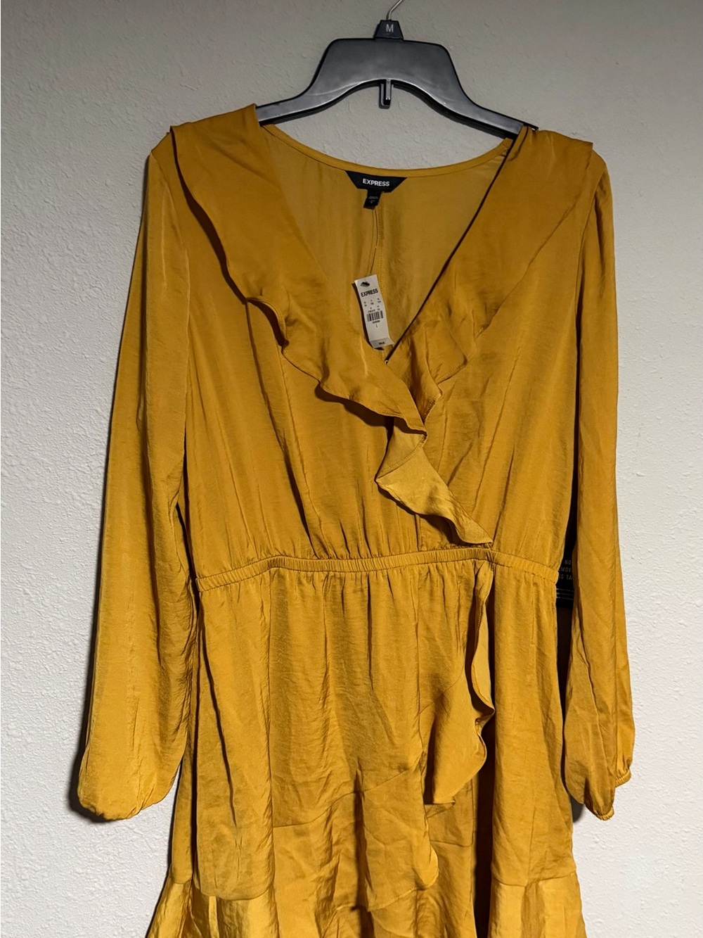 Express Women's Mustard Ruffle V-Neck Tunic